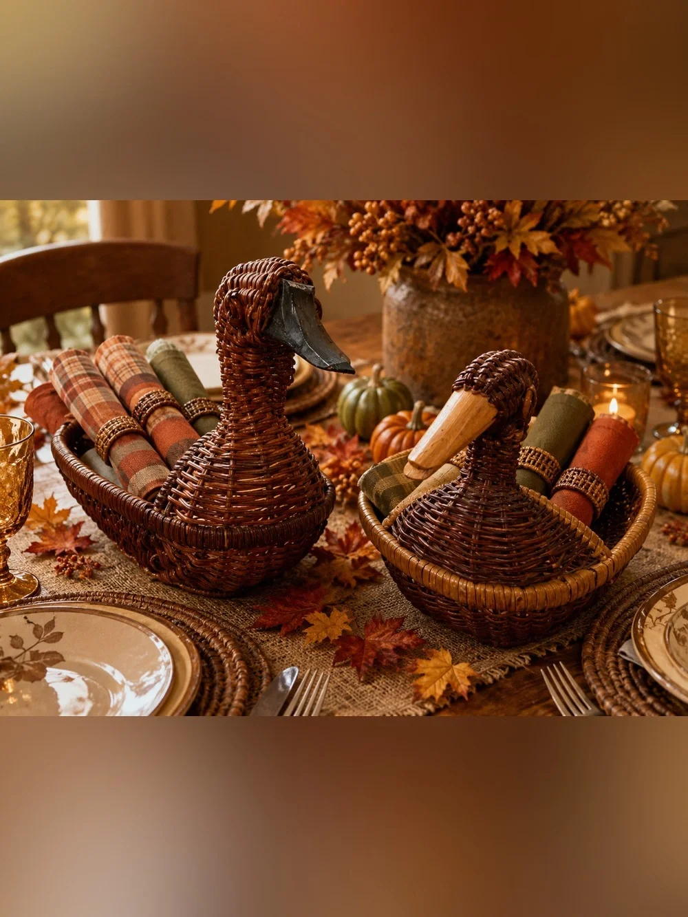 Handwoven Wicker Duck Baskets Set of 2 Cottagecore Rustic Home Decor